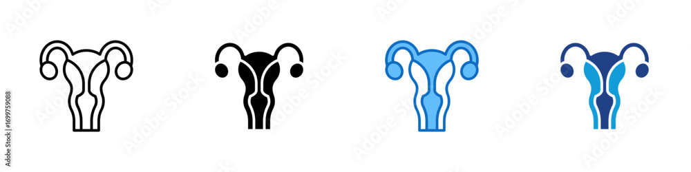 Uterus Multiple Style Icon Sheet Design Vector - Female reproductive organ illustration showing uterus and ovaries, symbol of fertility and gynecology