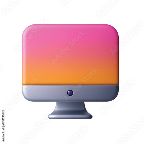 A vibrant 3D illustration of a scientific test tube with a pink and orange gradient, containing a purple bubbling liquid.