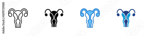 Uterus Multiple Style Icon Sheet Design Vector - Female reproductive organ illustration showing uterus and ovaries, symbol of fertility and gynecology