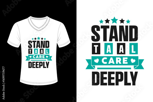 Motivational T-Shirt Design, Bold Typography with Stars, Hearts & Teal Accents
