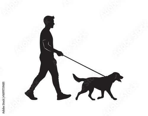 Outline of individuals accompanied by a dog

