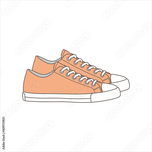 Pair of PeachColored Canvas Sneakers with White Laces and Soles Side View.