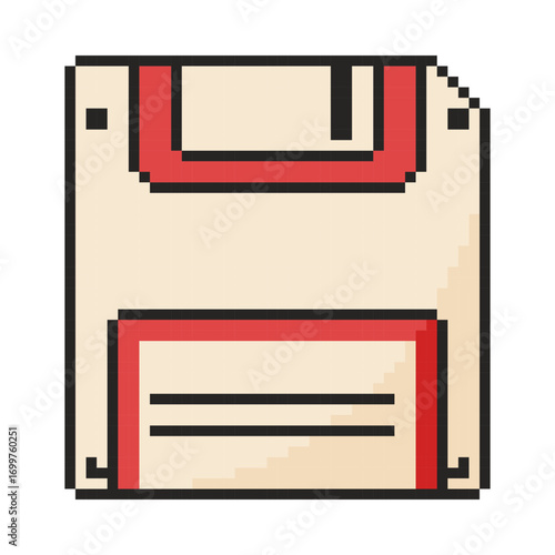 8 bit floppy disk icon. Pixel art object. Retro 80s,90s video game graphics.