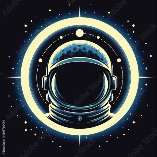Astronaut helmet in space representing exploration and discovery.