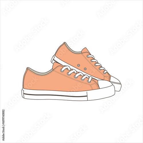 Stacked PeachColored Canvas Sneakers with White Laces and Rubber Soles Illustration.