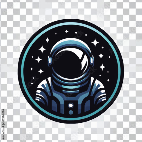Astronaut in Space Suit Inside a Circular Emblem.