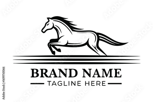 Elegant Stallion Design Leaping Horse with Bold Outline on White Background
