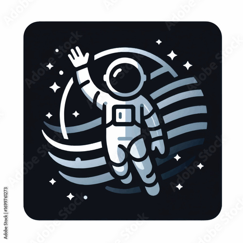 Astronaut in space waving hand exploring the universe.