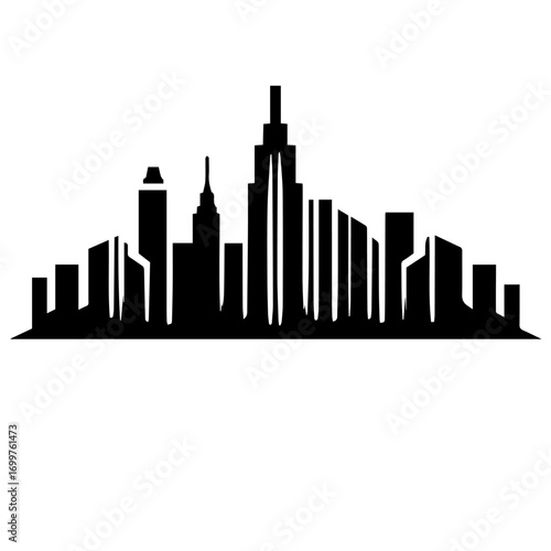 Black and white vector silhouette of city skyline on white background