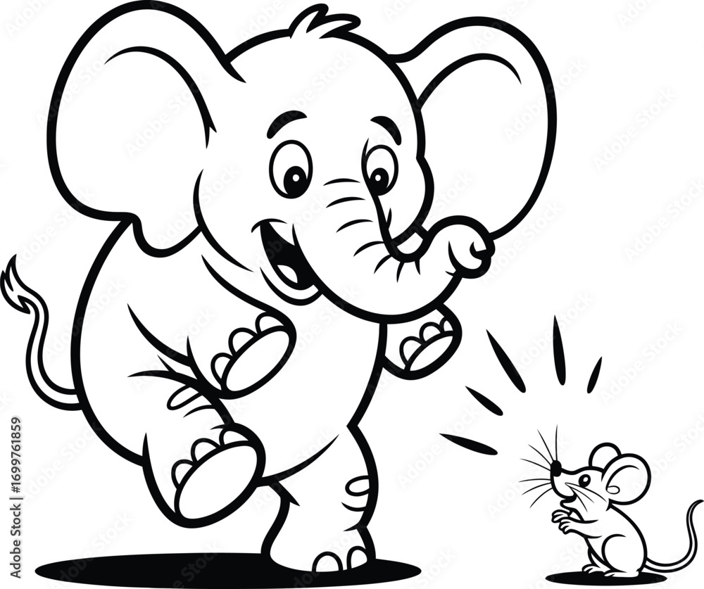 Obraz premium Elephant and Mouse Cartoon