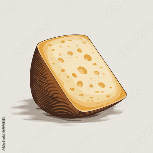 This image showcases a vibrant block of cheese with a rich texture and distinctive holes, emphasizing its golden hue and appetizing appearance against a light background.
