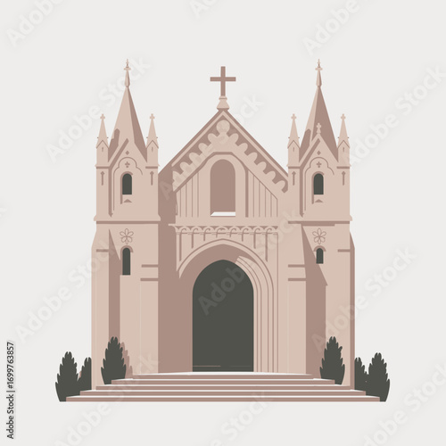 The image showcases a beautiful church with intricate Gothic architecture, adorned with steep towers and a cross, embodying spirituality and architectural beauty.