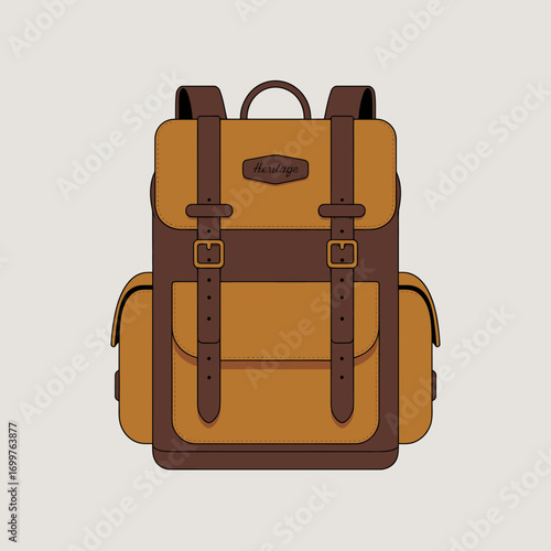 A beautifully crafted vintage-style heritage backpack featuring rich colors and sturdy materials, perfect for outdoor adventures and a stylish travel experience.