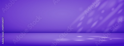 Purple studio background with sun rays. Limbo bg for product presentation. Modern banner with empty space for advertising text. Vector illustration.