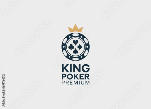 This logo design features a poker chip adorned with a crown, symbolizing excitement and the premium experience of playing poker while evoking feelings of competition and strategy.