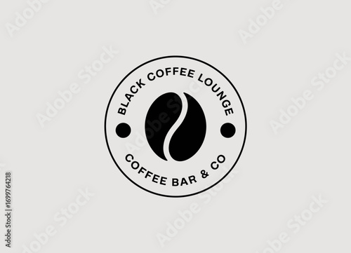 This image features a chic logo design for a coffee lounge, prominently displaying a coffee bean icon, representing sophistication, quality, and a contemporary coffee culture.