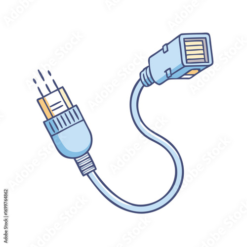 Illustration of a blue ethernet cable with connectors on each end