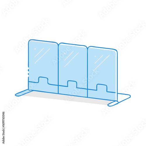 Illustration of triple protective barrier screen, social distancing and coronavirus prevention