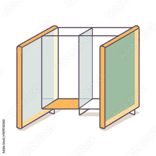Isometric Changing Room Illustration with Pale Colors and Minimalist Design Style