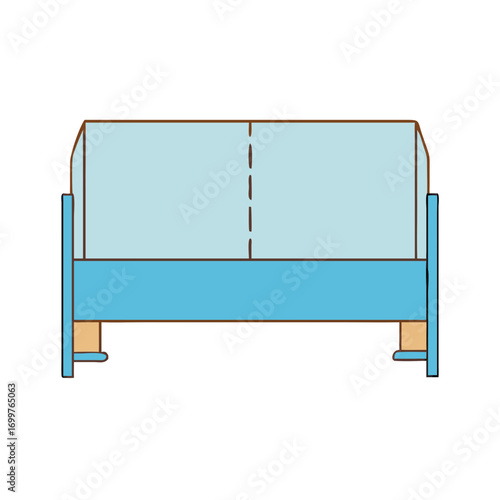 Cartoon illustration of a blue two seater couch for interior design