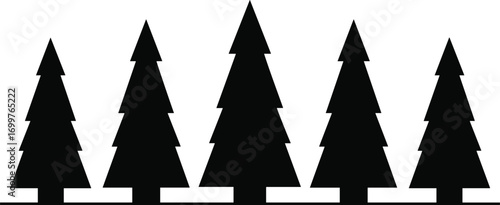 Pine tree logic puzzle vector with pattern recognition boxes, nature-themed brain teaser, educational black silhouette for design and analysis
