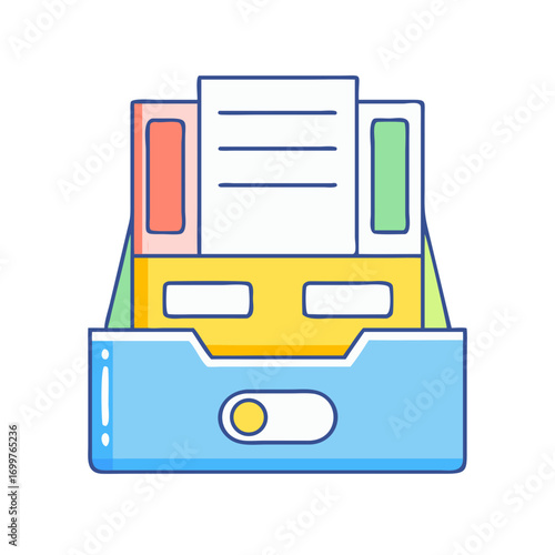 Illustration of a drawer filled with folders and paperwork in vibrant colors