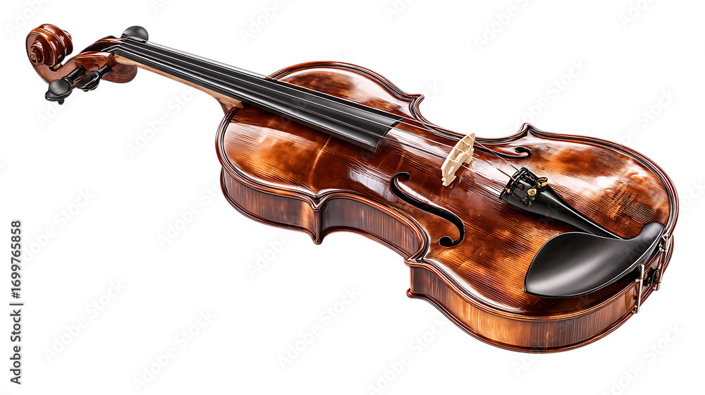 Fototapeta premium Closeup of a brown violin isolated on transparent background, showcasing its details