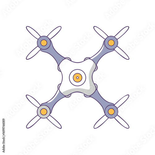 An illustrated drone with four propellers and central control unit on white