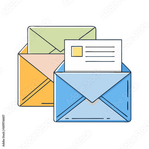 Illustration of Two Open Envelopes with One Containing a Letter