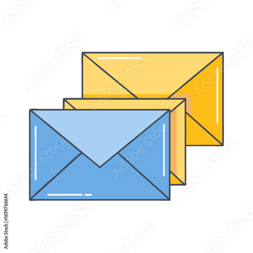 Stack of colorful cartoon mail envelopes representing communication and information exchange
