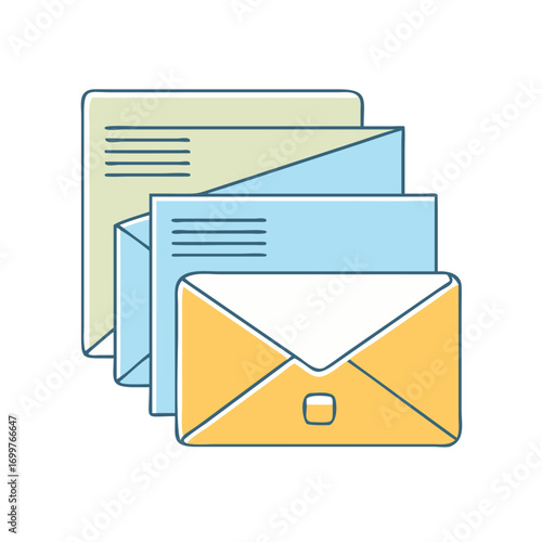 Stack of Colored Papers and Envelopes Representing Business Correspondence and Mail