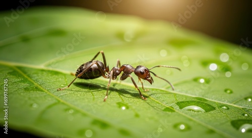 Wallpaper Mural Intricate Macro Portrait of a Black Ant on a Glistening, Dew-Covered Leaf Torontodigital.ca