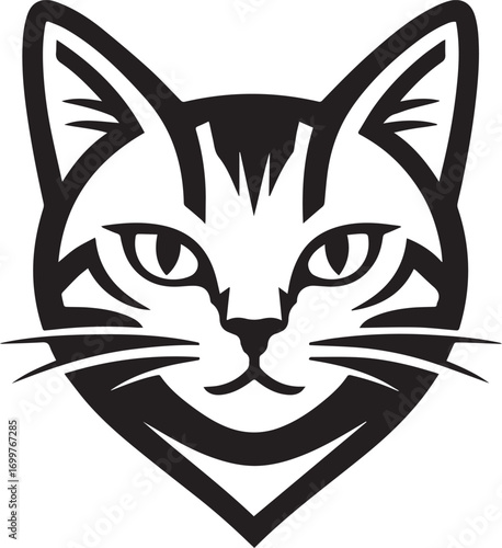 Geometric Cat Face Logo Design, Abstract Feline Head Illustration in Black and White