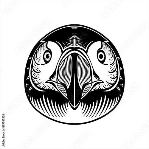 Stylized Black and White Puffin Head Illustration 1.