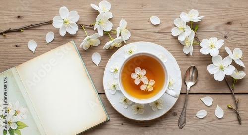 Springtime Serenity: Tea, Flowers, and an Open Book