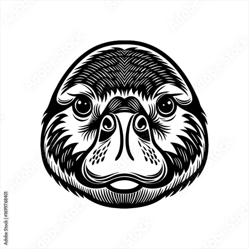 Stylized Black and White Platypus Face Illustration 2.