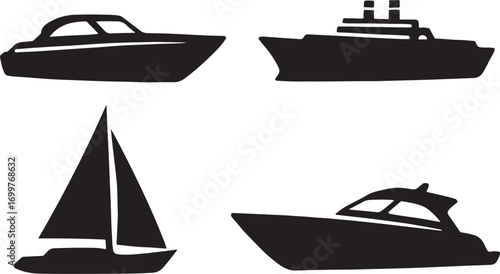 PrintCollection of silhouetted boats on a white background