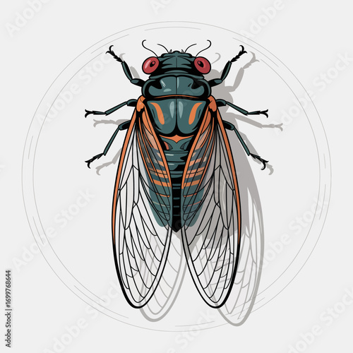 This striking cicada illustration showcases exquisite detail and vibrant colors, capturing the essence of this fascinating insect in an artistic and engaging manner.