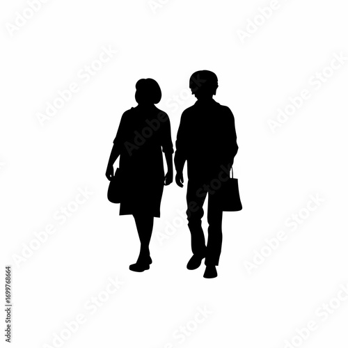 Husband and wife working together in a shop silhouette isolated on white background