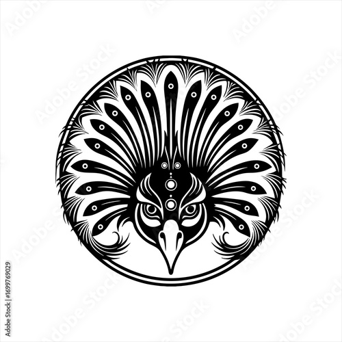 Stylized Peacock Head Emblem Design.
