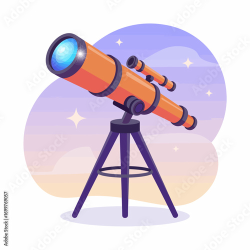 An eye-catching telescope stands tall, ready for stargazing adventures under a beautiful night sky, representing the curiosity and wonder of exploring the cosmos.