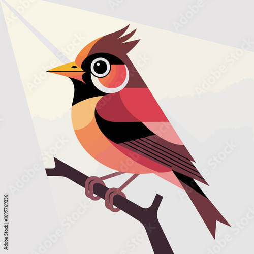 This captivating illustration features a vibrant bird perched on a branch, highlighting its colorful plumage and the beauty of nature in a simplistic artistic style.