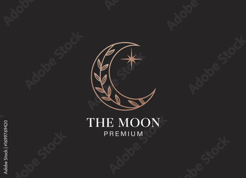 This artistic logo design features an elegant crescent moon with a star, symbolizing serenity, night, and celestial beauty, ideal for premium services or products.