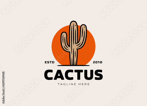 This modern cactus logo features a stylized cactus design against a striking circular backdrop, embodying resilience, nature, and the charm of desert landscapes.