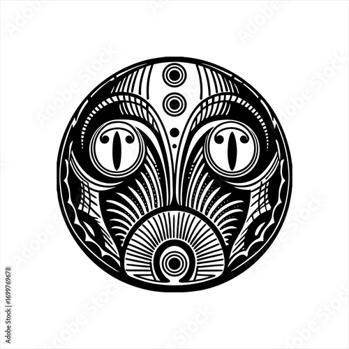 Tribal Mask Symbol With Eyes And Sun Rays.