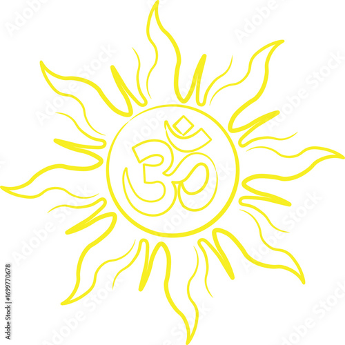 Bright Om Symbol inside a Sun