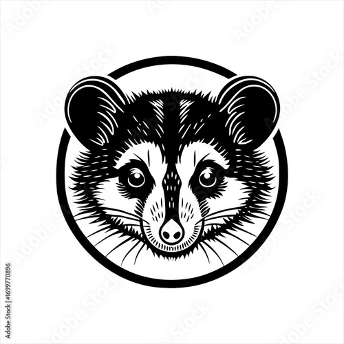 Stylized Black and White Raccoon Face Emblem 1.