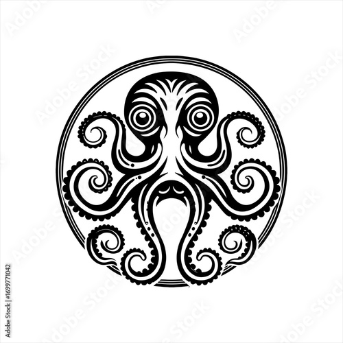 Stylized Black Octopus Emblem Design 2.