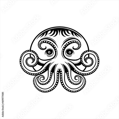 Stylized Black Octopus Tribal Tattoo Design.