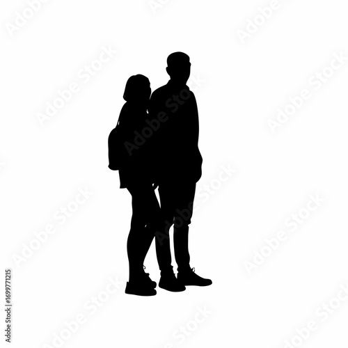 Husband respecting wife as equal partner silhouette on white background isolated on white background